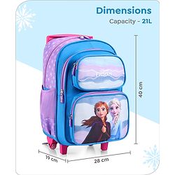 Babyhug Disney Frozen Sisters Trolley Backpack|2 Compartments, 2 Front Pockets, 2 side Bottle Pockets|Water Resistant|Long lasting & Durable Zippers|For School & Outdoors|Blue- 15.8 inches
