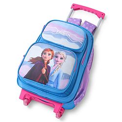 Babyhug Disney Frozen Sisters Trolley Backpack|2 Compartments, 2 Front Pockets, 2 side Bottle Pockets|Water Resistant|Long lasting & Durable Zippers|For School & Outdoors|Blue- 15.8 inches