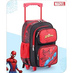 Babyhug Marvel Avengers Spiderman Trolley Backpack|2 Compartments,2 Front Pockets,2 side Bottle Pockets|Water Resistant|Long lasting & Durable Zippers | For School & Outdoors|Red Black- 15.8 inches