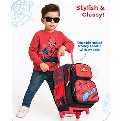 Babyhug Marvel Avengers Spiderman Trolley Backpack|2 Compartments,2 Front Pockets,2 side Bottle Pockets|Water Resistant|Long lasting & Durable Zippers | For School & Outdoors|Red Black- 15.8 inches
