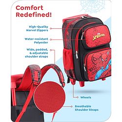 Babyhug Marvel Avengers Spiderman Trolley Backpack|2 Compartments,2 Front Pockets,2 side Bottle Pockets|Water Resistant|Long lasting & Durable Zippers | For School & Outdoors|Red Black- 15.8 inches