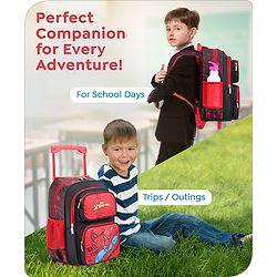 Babyhug Marvel Avengers Spiderman Trolley Backpack|2 Compartments,2 Front Pockets,2 side Bottle Pockets|Water Resistant|Long lasting & Durable Zippers | For School & Outdoors|Red Black- 15.8 inches