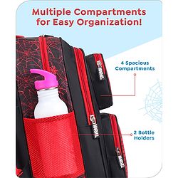 Babyhug Marvel Avengers Spiderman Trolley Backpack|2 Compartments,2 Front Pockets,2 side Bottle Pockets|Water Resistant|Long lasting & Durable Zippers | For School & Outdoors|Red Black- 15.8 inches