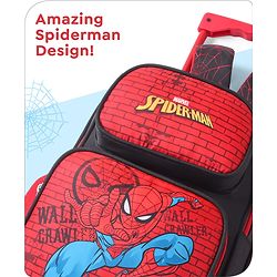 Babyhug Marvel Avengers Spiderman Trolley Backpack|2 Compartments,2 Front Pockets,2 side Bottle Pockets|Water Resistant|Long lasting & Durable Zippers | For School & Outdoors|Red Black- 15.8 inches