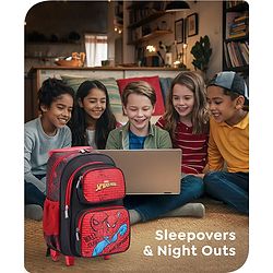 Babyhug Marvel Avengers Spiderman Trolley Backpack|2 Compartments,2 Front Pockets,2 side Bottle Pockets|Water Resistant|Long lasting & Durable Zippers | For School & Outdoors|Red Black- 15.8 inches