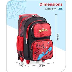 Babyhug Marvel Avengers Spiderman Trolley Backpack|2 Compartments,2 Front Pockets,2 side Bottle Pockets|Water Resistant|Long lasting & Durable Zippers | For School & Outdoors|Red Black- 15.8 inches