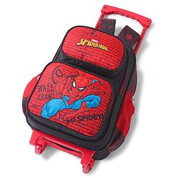 Babyhug Marvel Avengers Spiderman Trolley Backpack|2 Compartments,2 Front Pockets,2 side Bottle Pockets|Water Resistant|Long lasting & Durable Zippers | For School & Outdoors|Red Black- 15.8 inches