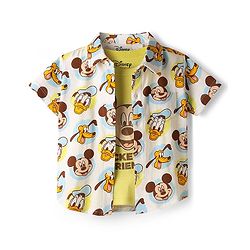Babyhug Disney Single Jersey Knit Half Sleeves Shirt with Sleeveless Inner Tee & Denim Shorts Set with Mickey Mouse Graphics - Multicolor