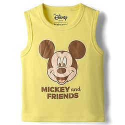 Babyhug Disney Single Jersey Knit Half Sleeves Shirt with Sleeveless Inner Tee & Denim Shorts Set with Mickey Mouse Graphics - Multicolor