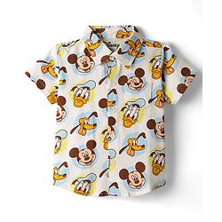 Babyhug Disney Single Jersey Knit Half Sleeves Shirt with Sleeveless Inner Tee & Denim Shorts Set with Mickey Mouse Graphics - Multicolor