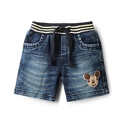 Babyhug Disney Single Jersey Knit Half Sleeves Shirt with Sleeveless Inner Tee & Denim Shorts Set with Mickey Mouse Graphics - Multicolor