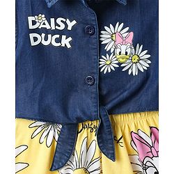 Babyhug Disney 100% Cotton Sleeveless Frock With Minnie Mouse Family Graphics - Yellow & Navy Blue