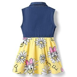 Babyhug Disney 100% Cotton Sleeveless Frock With Minnie Mouse Family Graphics - Yellow & Navy Blue