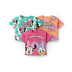Babyhug Disney Single Jersey Knit Half Sleeves Oversized T-Shirts with Minnie Mouse Family Graphics Pack of 3 - Orange Pink & Mint