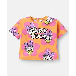 Babyhug Disney Single Jersey Knit Half Sleeves Oversized T-Shirts with Minnie Mouse Family Graphics Pack of 3 - Orange Pink & Mint
