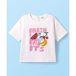 Babyhug Single Jersey Knit Half Sleeves Top & Shorts with Fruit Print - White & Pink