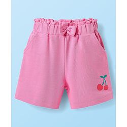 Babyhug Single Jersey Knit Half Sleeves Top & Shorts with Fruit Print - White & Pink