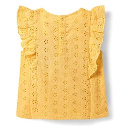 Babyhug Single Jersey Knit Frill Sleeves Schiffli Top & Skirt Set with Floral Print - Yellow & Navy Blue