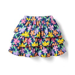 Babyhug Single Jersey Knit Frill Sleeves Schiffli Top & Skirt Set with Floral Print - Yellow & Navy Blue