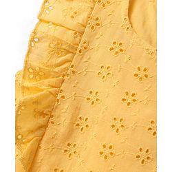 Babyhug Single Jersey Knit Frill Sleeves Schiffli Top & Skirt Set with Floral Print - Yellow & Navy Blue