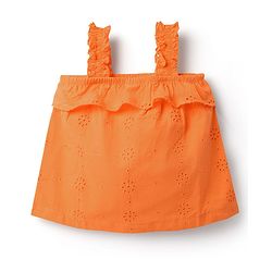 Babyhug Single Jersey Knit Sleeveless Top and Skirt Set with Floral Print - Orange & Blue
