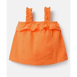 Babyhug Single Jersey Knit Sleeveless Top and Skirt Set with Floral Print - Orange & Blue