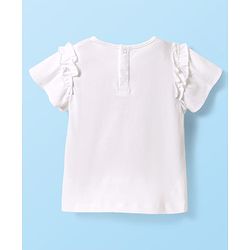 Babyhug Single Jersey Knit Half Sleeves Top & Schiffli Skirt Set With Floral Embroidery & Bow Applique - White & Yellow
