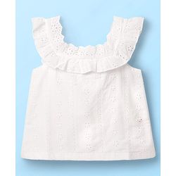 Babyhug Schiffili 100% Cotton Knit Sleeveless Top & Skirt with Floral Print - White & Red