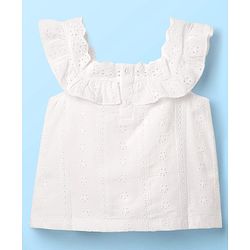 Babyhug Schiffili 100% Cotton Knit Sleeveless Top & Skirt with Floral Print - White & Red