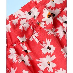 Babyhug Schiffili 100% Cotton Knit Sleeveless Top & Skirt with Floral Print - White & Red