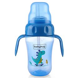 Babyhug Dino Printed Sipper Bottle With Silicone Spout & Straw Blue - 210 ml