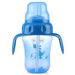 Babyhug Dino Printed Sipper Bottle With Silicone Spout & Straw Blue - 210 ml