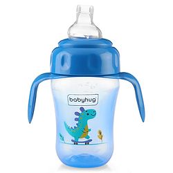 Babyhug Dino Printed Sipper Bottle With Silicone Spout & Straw Blue - 210 ml