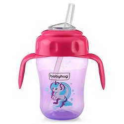 Babyhug Sipper Cup with Soft Silicone Spout & Straw Unicorn Print Purple - 210 ml