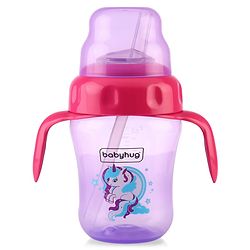 Babyhug Sipper Cup with Soft Silicone Spout & Straw Unicorn Print Purple - 210 ml