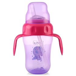 Babyhug Sipper Cup with Soft Silicone Spout & Straw Unicorn Print Purple - 210 ml