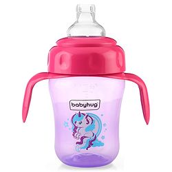 Babyhug Sipper Cup with Soft Silicone Spout & Straw Unicorn Print Purple - 210 ml