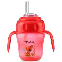 Babyhug Sipper Cup with Soft Silicone Spout & Straw Deer Print Red - 150 ml