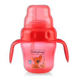 Babyhug Sipper Cup with Soft Silicone Spout & Straw Deer Print Red - 150 ml