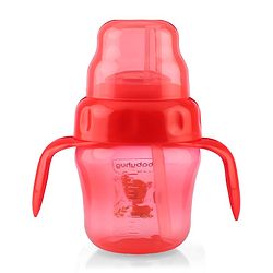 Babyhug Sipper Cup with Soft Silicone Spout & Straw Deer Print Red - 150 ml