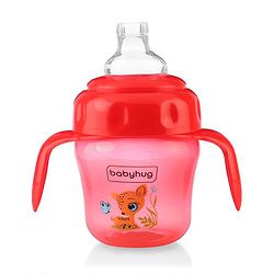 Babyhug Sipper Cup with Soft Silicone Spout & Straw Deer Print Red - 150 ml