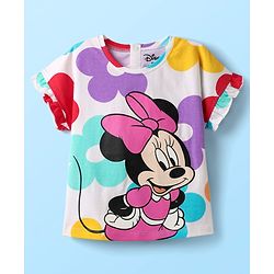 Babyhug Disney Single Jersey Knit Half Sleeves T-Shirt & Shorts Set With Minnie Mouse Graphics - White