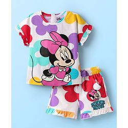 Babyhug Disney Single Jersey Knit Half Sleeves T-Shirt & Shorts Set With Minnie Mouse Graphics - White