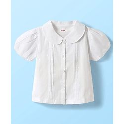 Babyhug Single Jersey Knit Half Puffed Sleeves Top & Skirt Set With Floral Print - White & Red