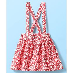 Babyhug Single Jersey Knit Half Puffed Sleeves Top & Skirt Set With Floral Print - White & Red