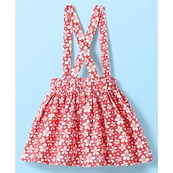 Babyhug Single Jersey Knit Half Puffed Sleeves Top & Skirt Set With Floral Print - White & Red