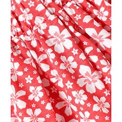 Babyhug Single Jersey Knit Half Puffed Sleeves Top & Skirt Set With Floral Print - White & Red