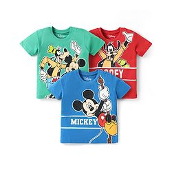 Babyhug Disney Single Jersey Knit  Half Sleeves T-Shirts With Mickey Mouse Family Graphics Pack Of 3 - Blue & Red