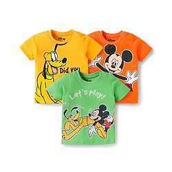 Babyhug Disney Single Jersey Knit   Half Sleeves T-Shirt With Mickey Mouse Family Graphics Pack Of 3 - Yellow Green & Orange