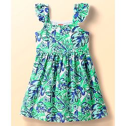 Babyhug Single Jersey Knit Sleeveless Dress With Floral Print - Light Green